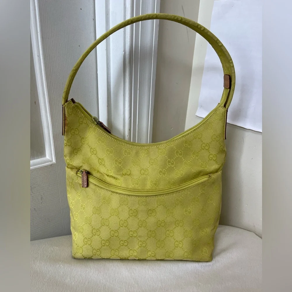 Gucci Lime Green Canvas Shoulder Bag EUC - Picture 2 of 16
